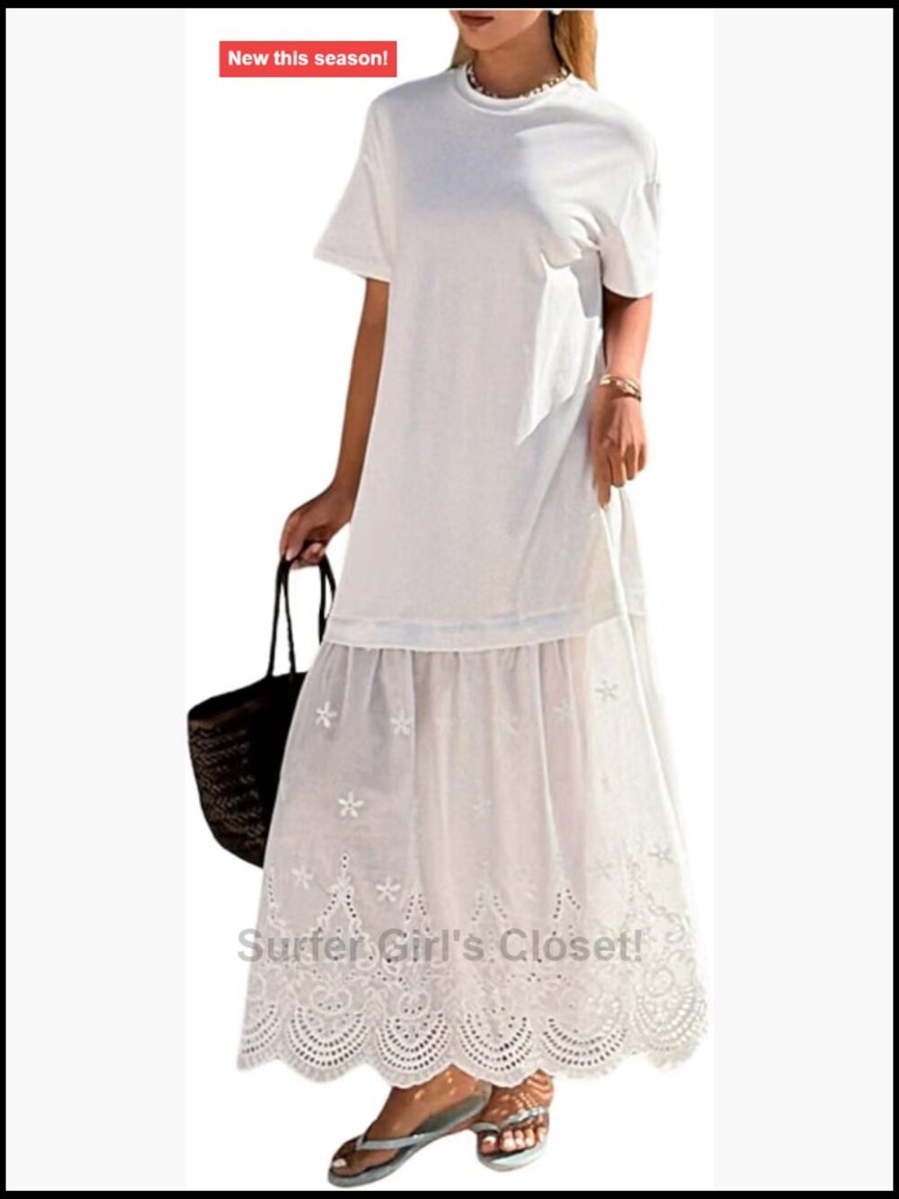 Women's Lace Eyelet Maxi Dress Flowy Shift Casual Summer Vacation